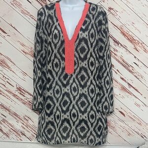 NWT club z Black and White Ikat Swim Coverup with Coral Accent